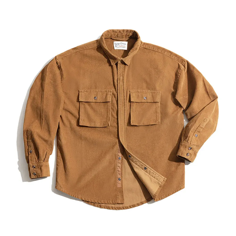 Maden Japanese Retro Loose Jacket Corduroy Lapel Antique Handsome Outer Pocket Thin Shirt Men Autumn