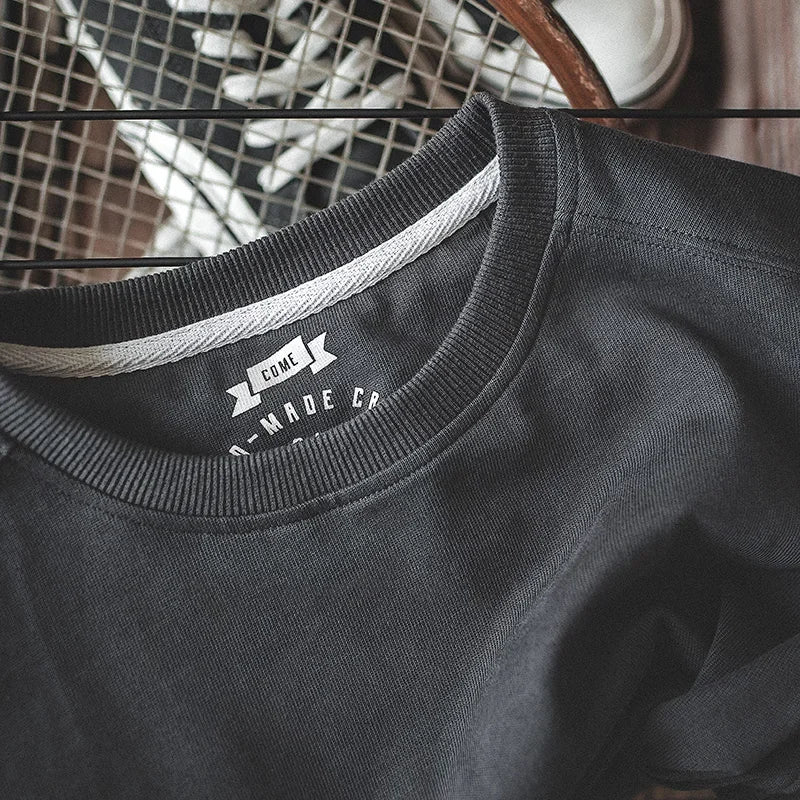 Maden Solid Color 100% Cotton Short Sleeve T-shirt for Men Ribbed O-Neck Casual Loose Fit Tees Summer Dark Gray Versatile Tops