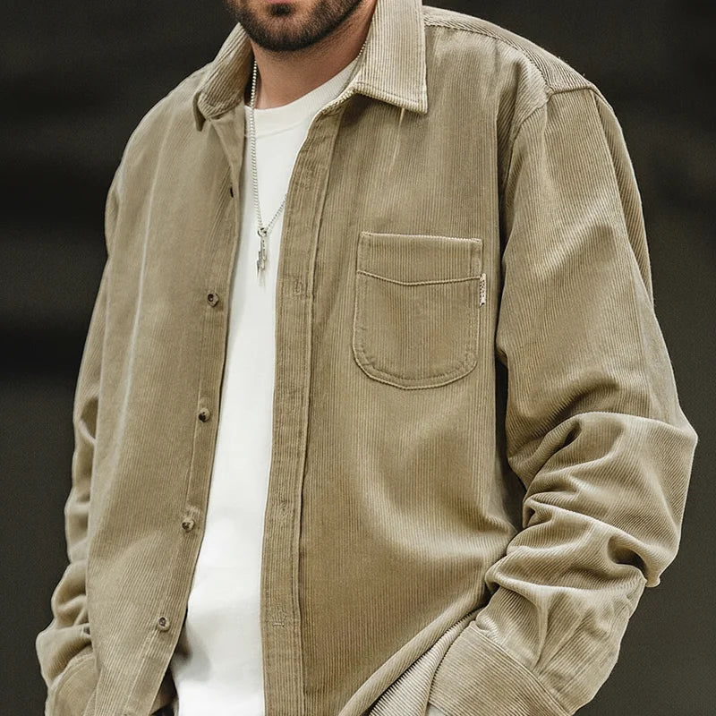 Maden Men's Shirt Casual Corduroy Long Sleeve Shirts Slim Fit Overcoat Spring Fleece Jacket Men's Clothing Retro Fashion Blouses