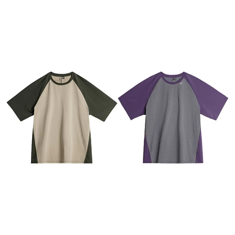 Maden Color-Block Cool-Touch Short Sleeves T-Shirt Men's Summer Quick-Dry Running Tee with UPF Protection Loose Crew Neck Tops