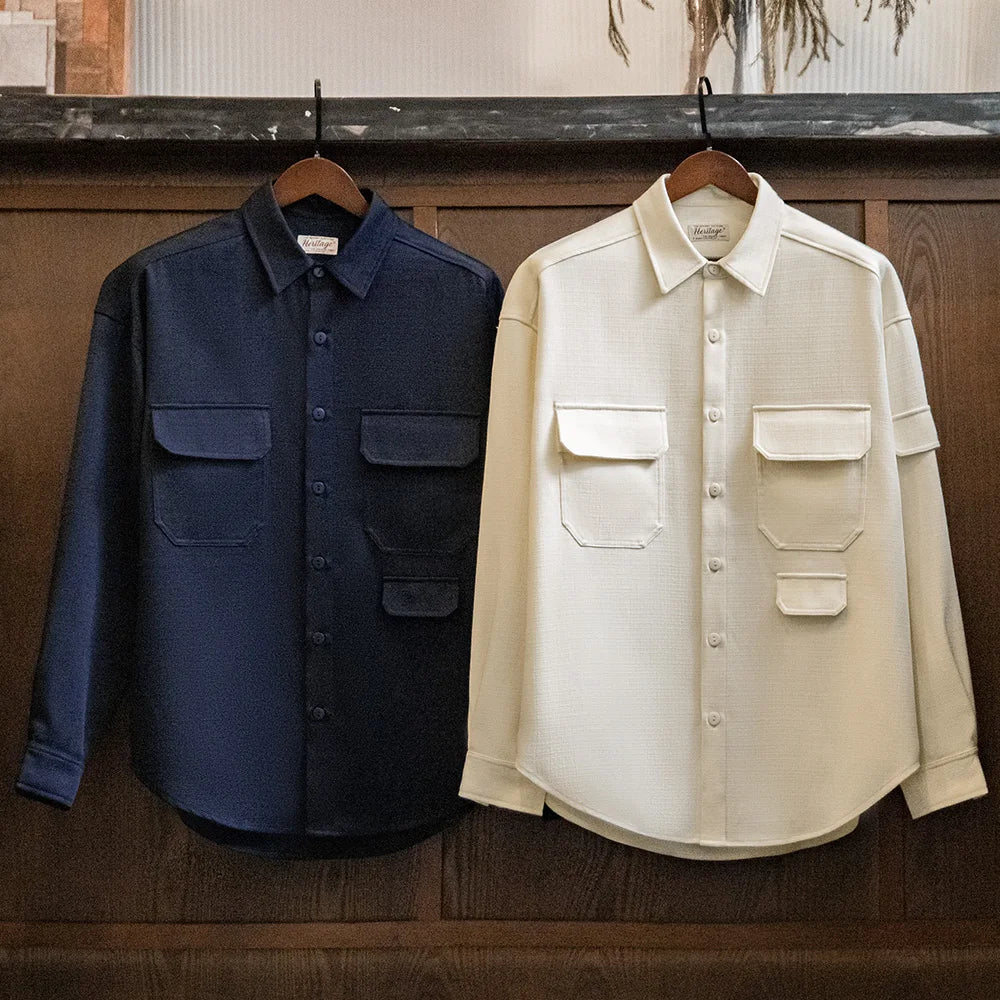 Maden New Casual Anti-wrinkle No-iron long-sleeved Shirts with Loose Lapel Pocket Shirt Jacket for Men's Spring and Autumn