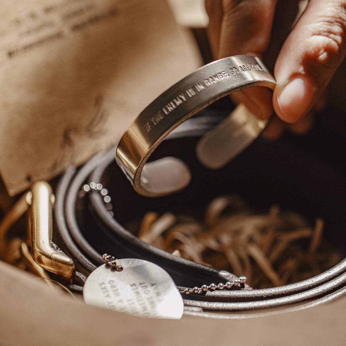 Maden Vintage Gift Set Genuine Leather Belts Letter Engraved Pendant Necklaces Adjustable Letter Copper Bracelets for Lover Dad