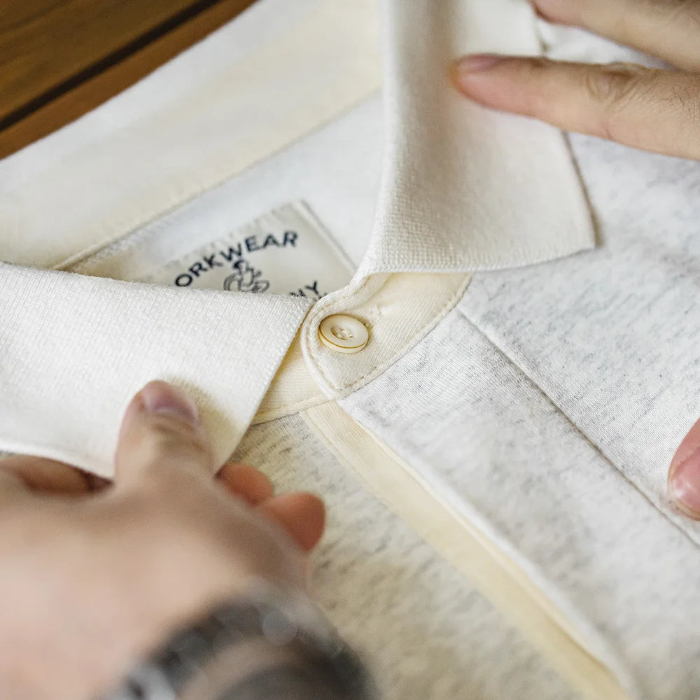 Maden Men's Knitted Short-sleeved T-shirt Heather Gray Color Polo Shirt Patchwork Pure Cotton Collar Summer Loose Fit Tee Tops