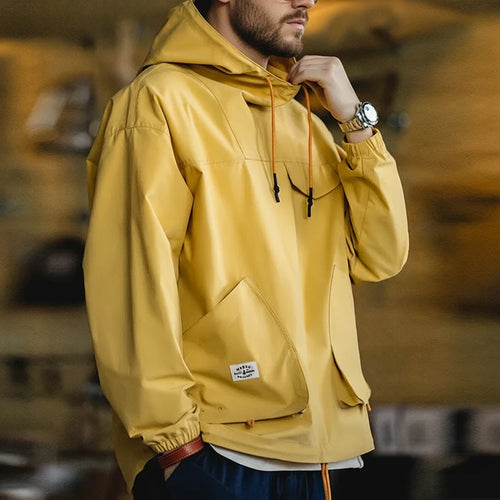 Maden Casual Outdoor Multi-pocket Hooded Men's Jackets Spring Fall Loose Windbreak Parka Ginger Climbing Outerwear Track Jacket