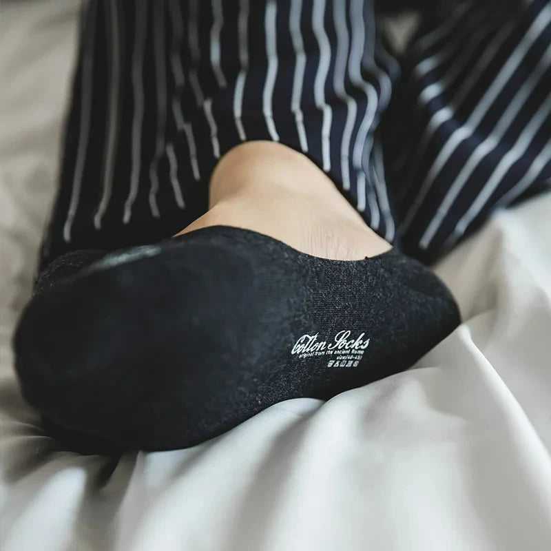 Maden Men’s 3 Pack Pair Summer Cotton Socks Boat Non-Slip Silicone Invisible Boat Socks Ankle Socks White Khaki Blue