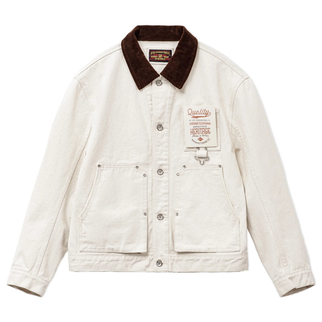 Maden Men's Retro French J22 Jacket Heavyweight White Cottonseed Shell Safari Coat Corduroy Collar Spring/Fall Hunting Outerwear