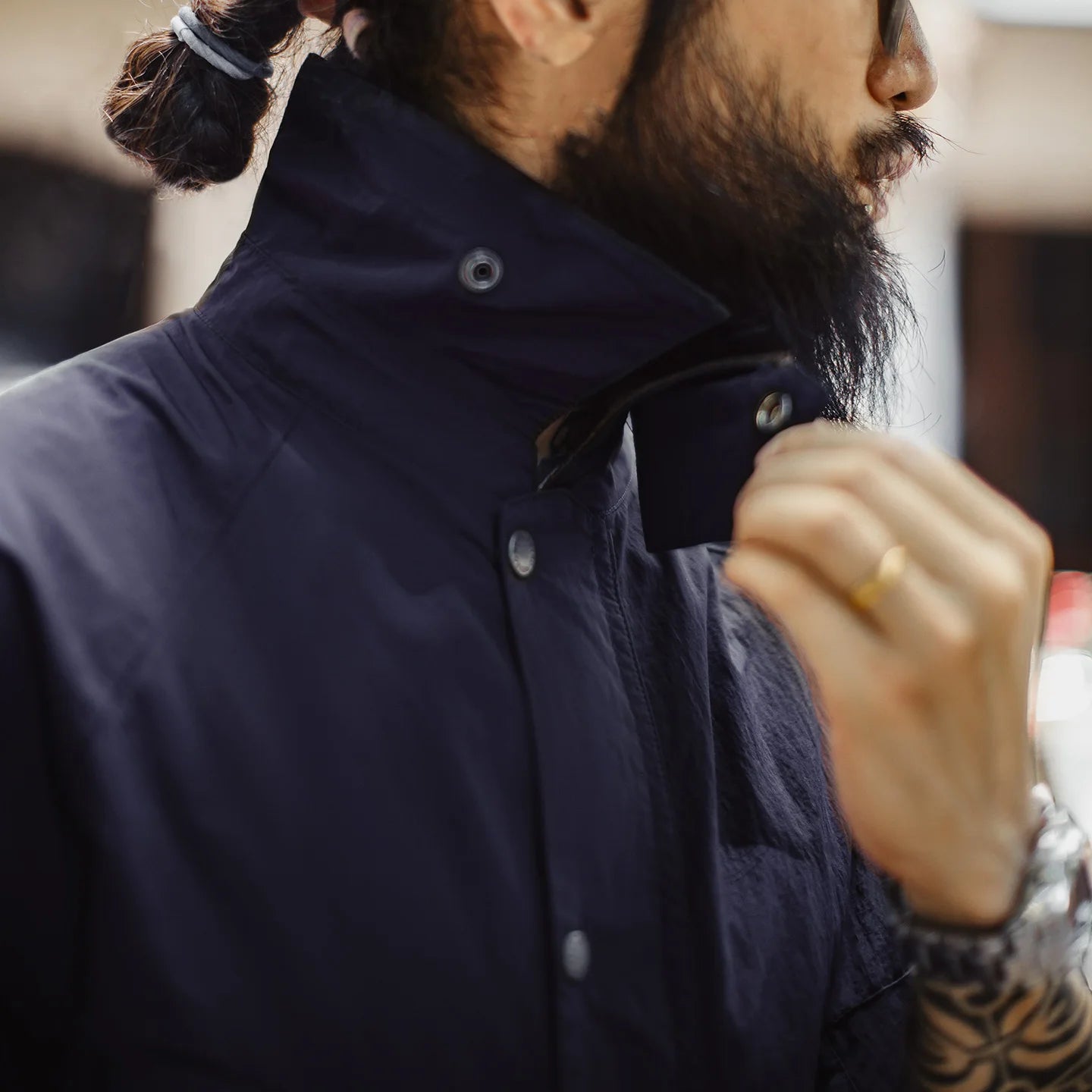 Maden Vintage Men's Blue Safari Jacket Waterproof Hunting Coat Loose Fit Windproof Contrast Collar Windbreak  for Spring Fall