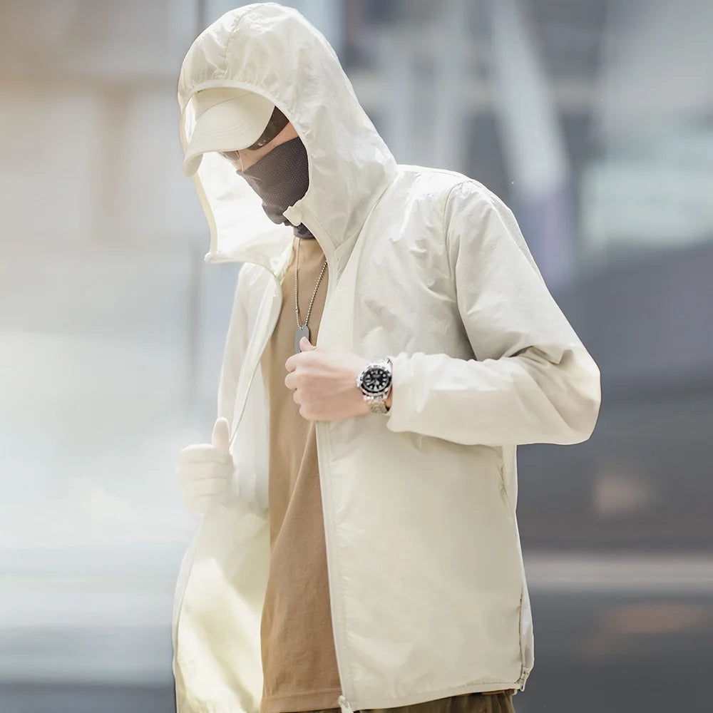 Maden Men's UPF 50+ UV Full Zip Sun Protection Jacket Light Thin Breathable Packable Fishing Windbreaker Hiking Hooded Skin Coat