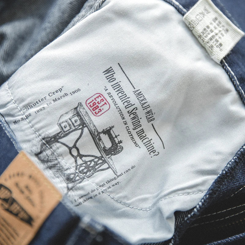 Maden Work Attire Retro Wide Leg Pants Dark Blue Oversize Loose Fitting Straight Tube Denim Long Pants Men