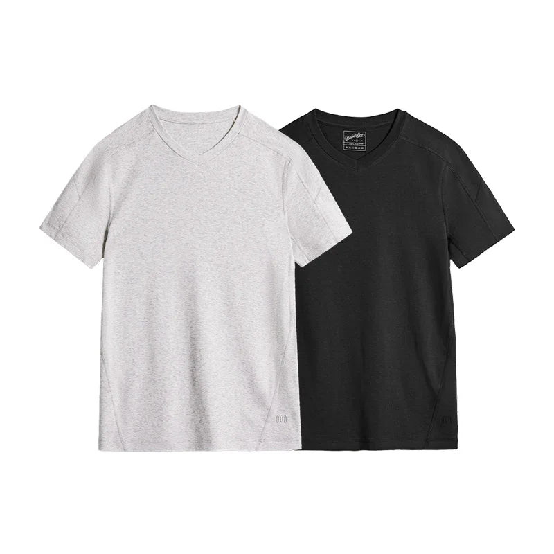 Maden Gray Casual Lyocell Cool-Touch Short Sleeve T-Shirt Men's Summer Quick-Dry V-Neck Fitness Tee Slim Fit Gym Versatile Tops