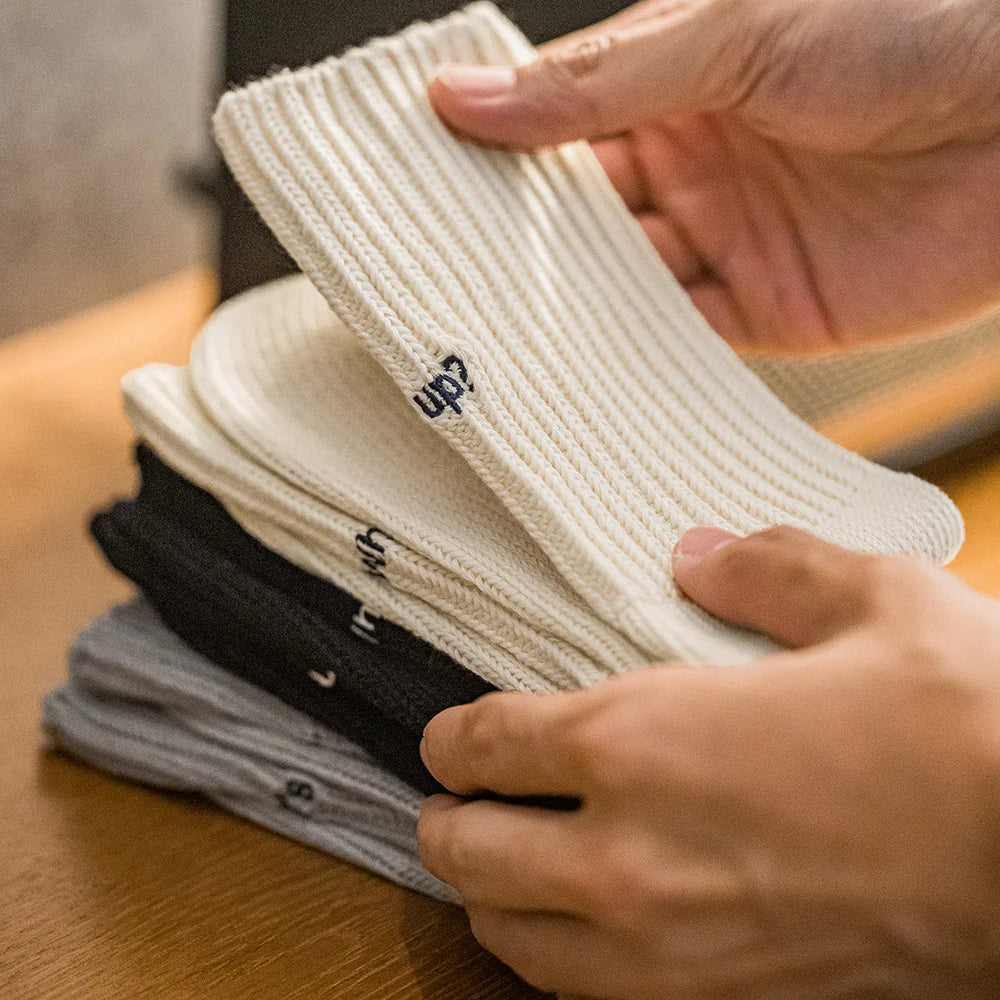 Maden 3 Pack Pairs Vintage Coarse Stitch Embroidery Knit Mid-Calf Socks Sports Breathable Cotton Long Socks Unisex Fall Socks