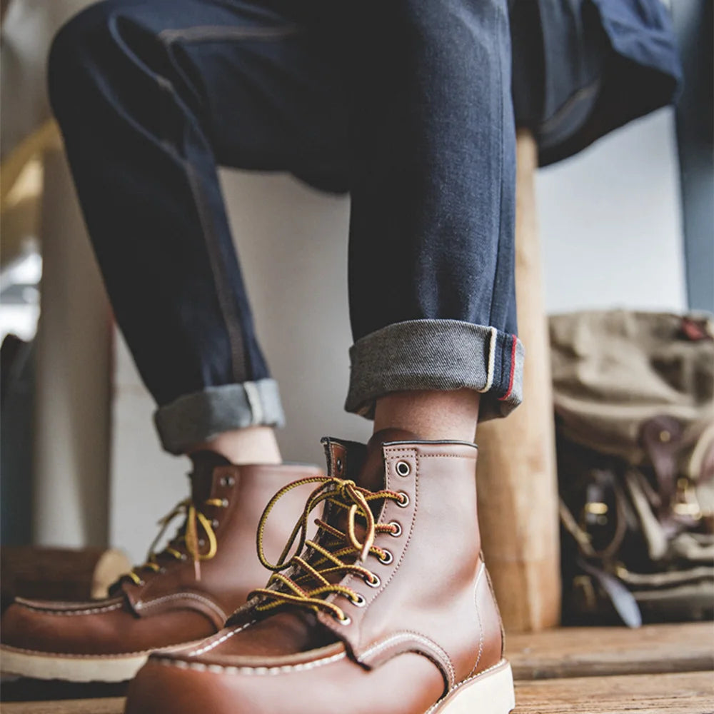 Maden Vintage 14.5oz Selvedge Raw Denim Jeans with YKK Zipper Fly Embroidery Straight Jeans Classic Men's Solid Color Trousers