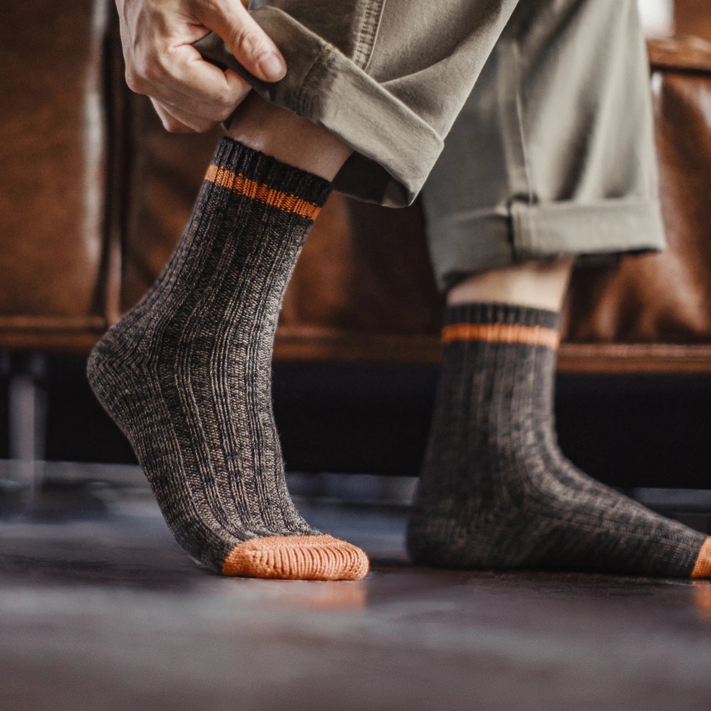 Maden Men‘s 3-Pack Vintage Wool Blend Socks Color Blocking Ribbed Knit Striped Mid-Calf Thermal Socks for Autumn Winter