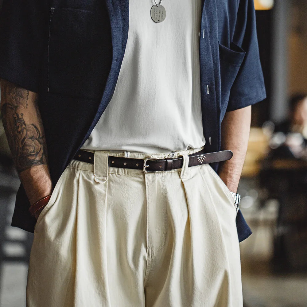 Maden New Retro Black First Layer Cowhide Belt Genuine Leather Men's Versatile Daily Solid Color Belt