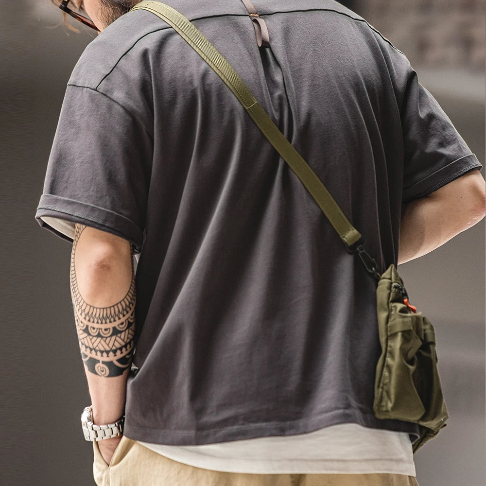 Maden Casual Outdoor Spliced Pocket Short Sleeve T-Shirt Men's Summer Loose Fit Breathable Round Neck Tee Comfortable Street Top