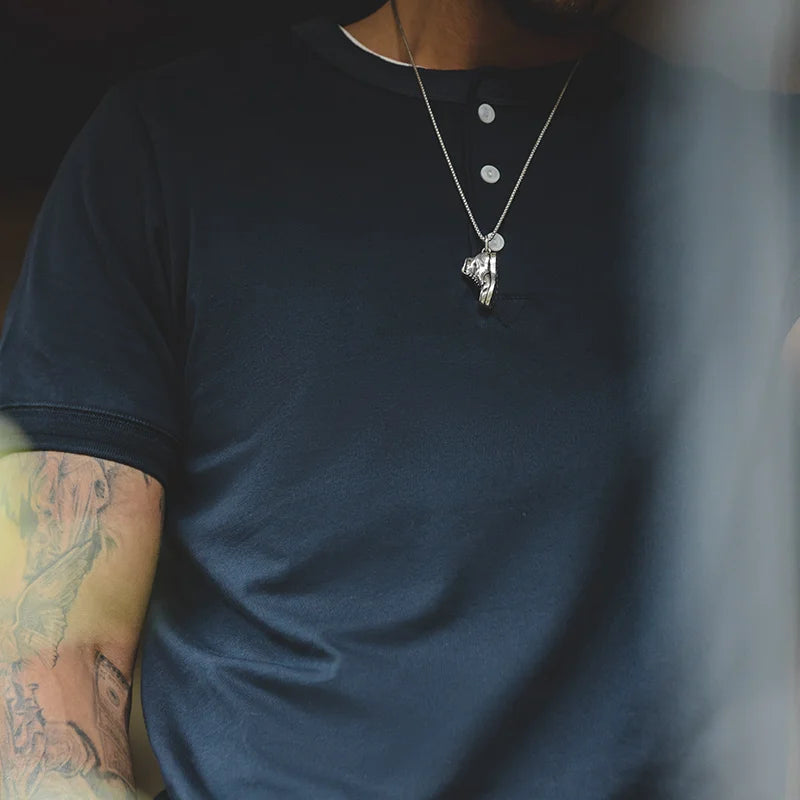 Maden Cotton Men's Henry T-Shirts Soft Breathable Vintage Tops Tee Shirt Solid Casual Classic Buttons Shirt Hot Man Clothing