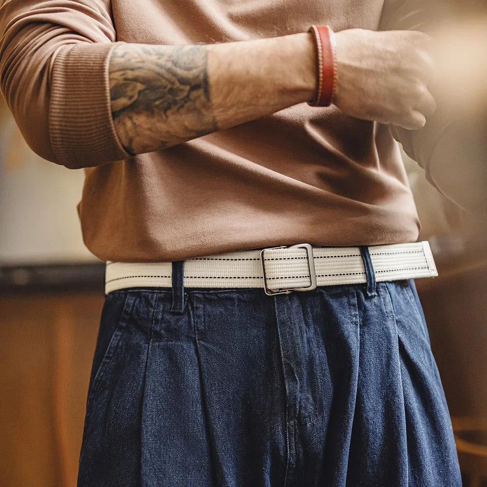 Maden New Unisex Striped Woven Belt No Hole Adjustable Waist Chain Jeans Belt Canvas Outdoor Sports Accessory Leisure Strap