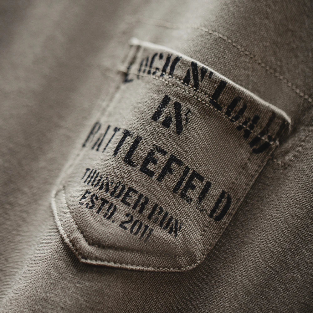 Maden Vintage Military Print Chest Pocket Short Sleeves T-Shirt Ribbed V-Neck 100% Cotton Men's Summer Tee Casual Street Tops