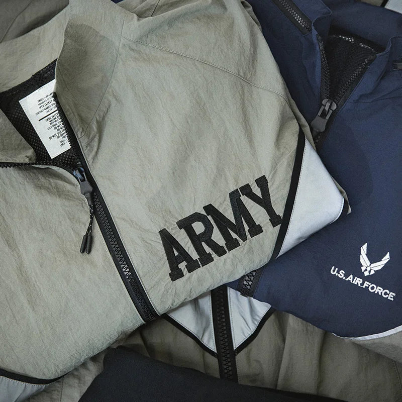 Maden Bomber Jackets For Men Vintage Training Coat Vibe Wind Reflective Hooded Quick-drying Jacket Male Blue