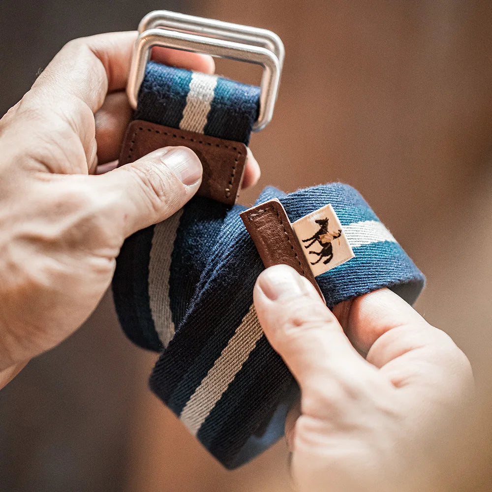 Maden Retro Double-ring Buckle Striped Belt without Punching Woven Canvas Accessories Trouser Belt for Men