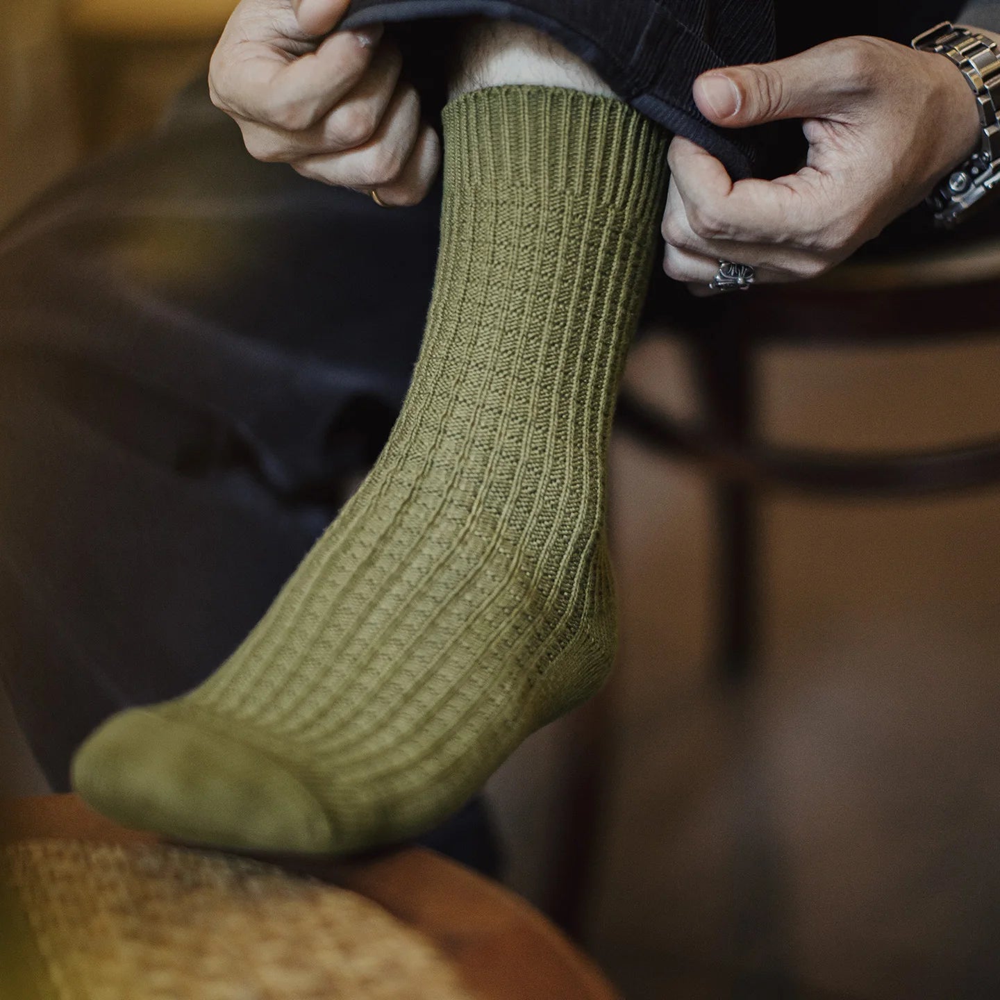 Maden Men‘s Waffle Weave Mid-Calf Socks 3Pairs Knitted Cotton Thick Socks for Autumn Winter Breathable Sweat-Wicking Long Sock