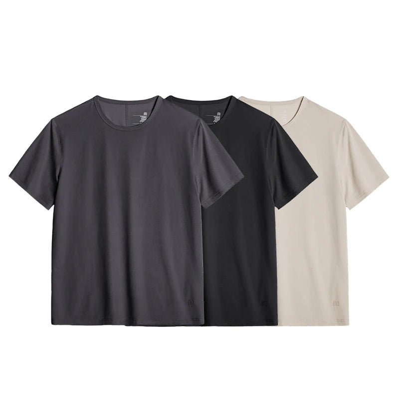 Maden Men's Cooling Quick-Dry Short-sleeved T-Shirt High Elastic Solid Color Crew Neck Relaxed Fit Sports & Casual Summer Top