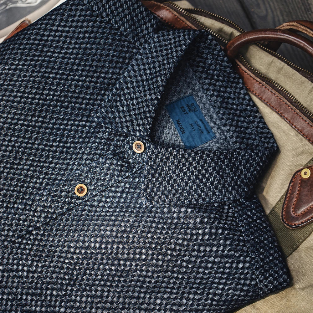 Maden Retro Checkered Long-sleeved Denim Shirt Loose Lapel Single-breasted Jacket for Men Spring and Fall Versatile Outerwear