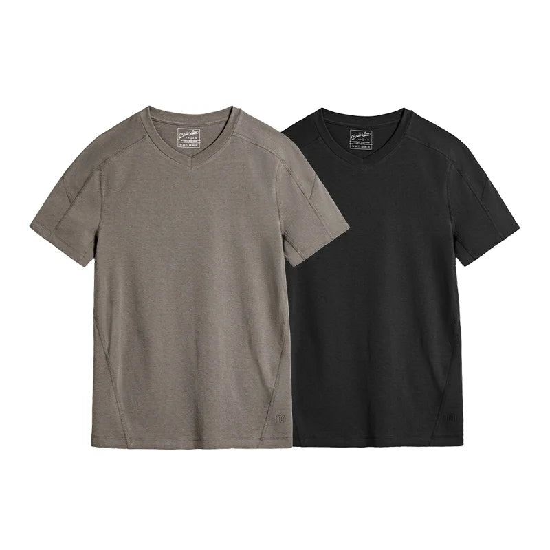 Maden Gray Casual Lyocell Cool-Touch Short Sleeve T-Shirt Men's Summer Quick-Dry V-Neck Fitness Tee Slim Fit Gym Versatile Tops