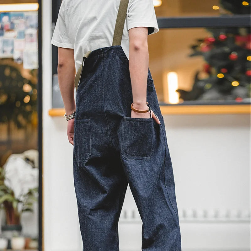 Maden Workwear American Vintage Deck Strap Pants Spring and Autumn Wash Denim Red Ear Straight Leg Jeans Men's Fashion