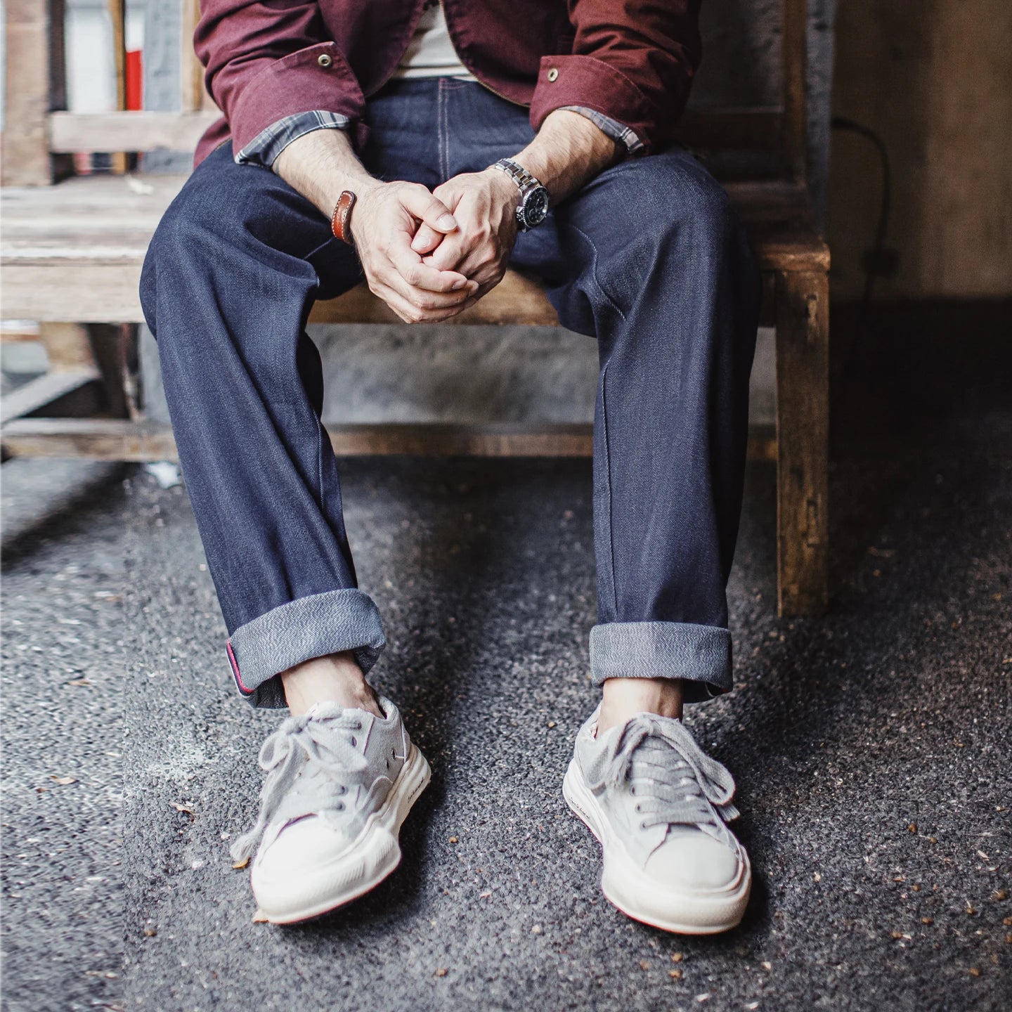 Maden Men's Vintage Selvedge Raw Denim Jeans with Horse Hair Leather Patch 100% Cotton Straight Trousers for Spring Fall Pants