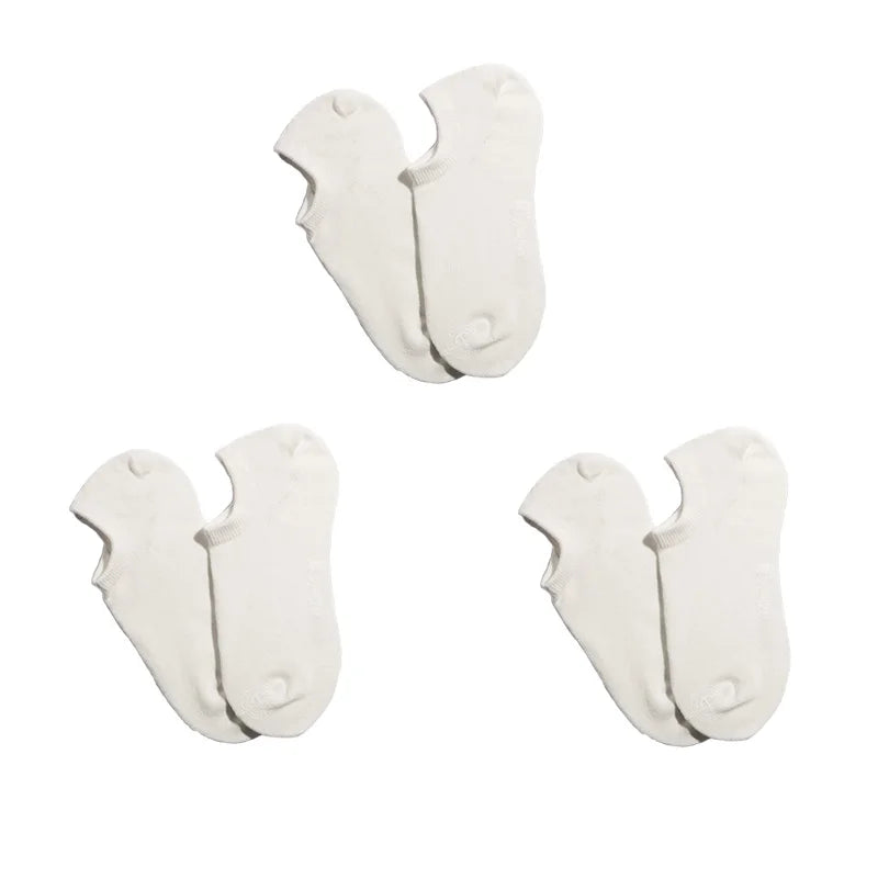 Maden Men’s 3 Pack Pair Summer Cotton Socks Boat Non-Slip Silicone Invisible Boat Socks Ankle Socks White Khaki Blue