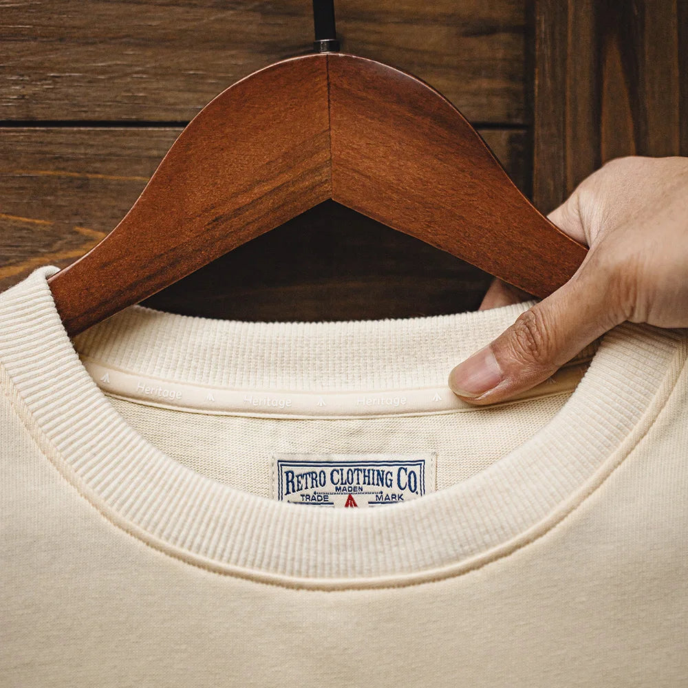 Maden Retro Guardian Eye Embroidered T-shirt with Ribbed Crew Neck 300g/m² Heavy Cotton Short-sleeved Tee for Men's Summer Top