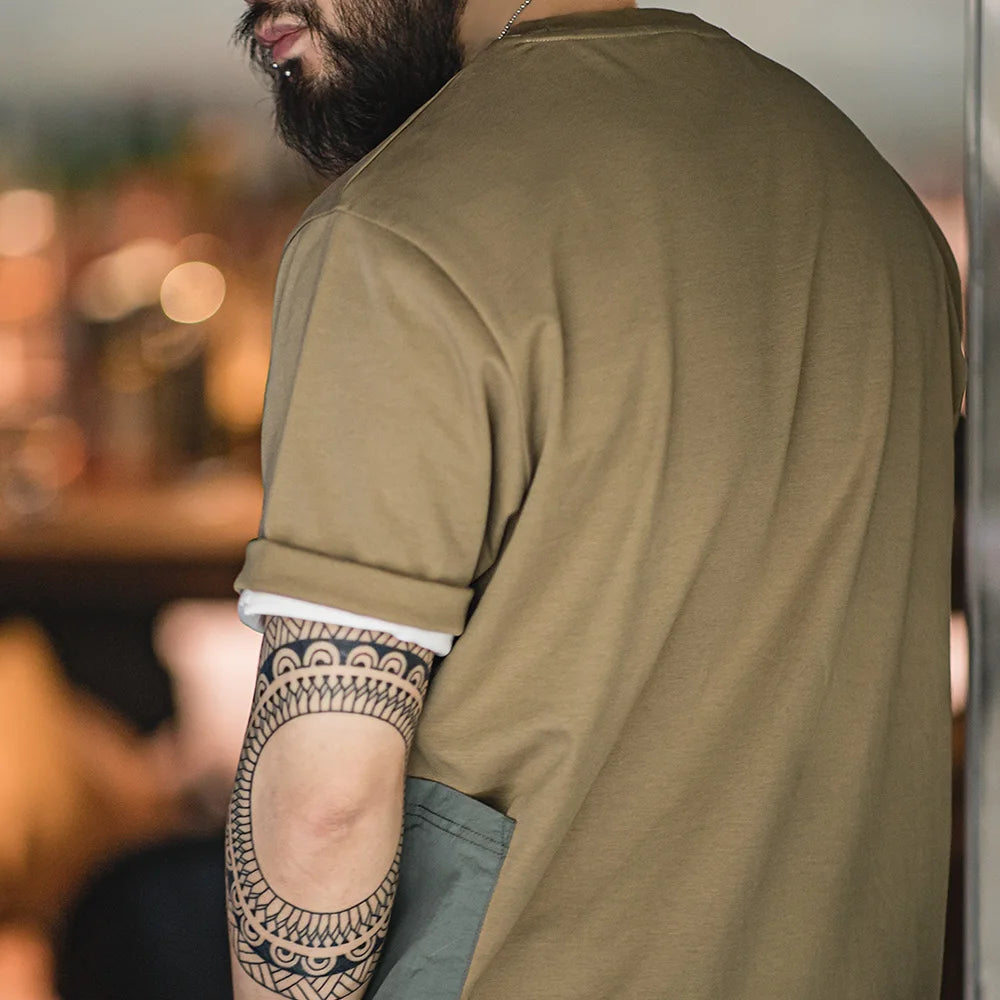 Maden Vintage Summer Short Sleeve T-Shirts Outdoor Camp Fun Print Tees with Waterproof Pocket Casual Loose Fit Tops for Men