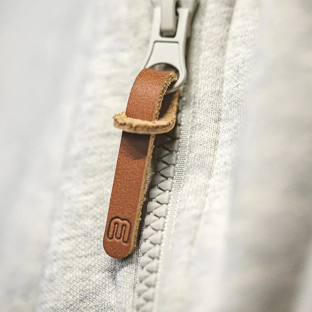 Maden Gray Hooded Sweatshirt for Men Polar Fleece Lining Thickened Warm Zippered Sports Cardigan Autumn and Winter Outer Jacket