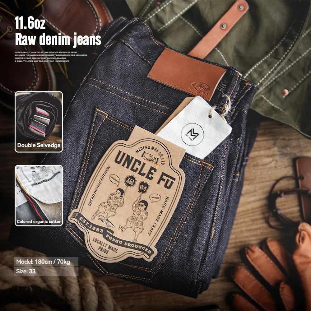 Maden Retro 11.6oz Selvedge Raw Denim Jeans Tapered Regular Fit Cotton Jeans with Zipper Fly High Quality Versatile Men's Pants