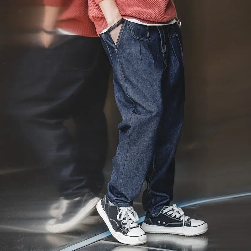 Maden Retro Denim Wash Baggy Men's Jeans Wide Leg Tapered Pants Fashion Casual Streetwear Jean Straight Elastic Men Trousers