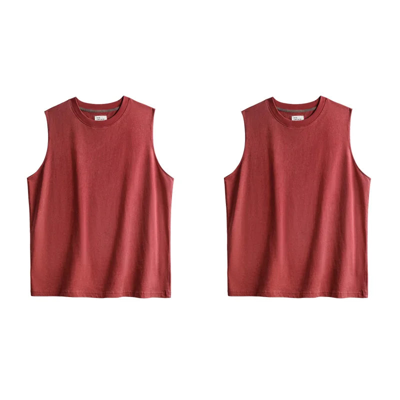 Maden Retro Aged Men's Summer Tank Tops Cotton Breathable Sports Fitness Vest Solid Color Sleeveless T-shirt for Base Layers