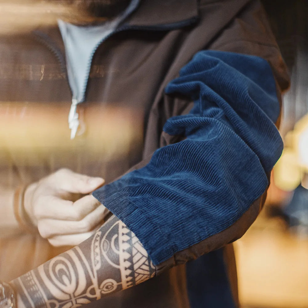 Maden Vintage Corduroy Color-Block Half-Zip Jacket Men's Spring Notch Lapel Outdoor Hoodie Casual Versatile Urbancore Pullover