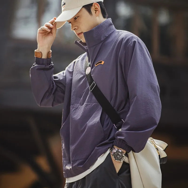 Maden Vintage Half-Zip Stand Collar Pullover Jacket Cityboy Outdoor Hoodie Men Spring Casual Sweatshirt Sporty Urban Streetwear