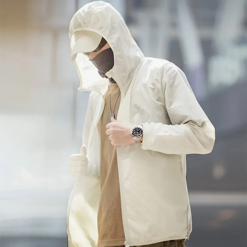 Maden Men's UPF 50+ UV Full Zip Sun Protection Jacket Light Thin Breathable Packable Fishing Windbreaker Hiking Hooded Skin Coat