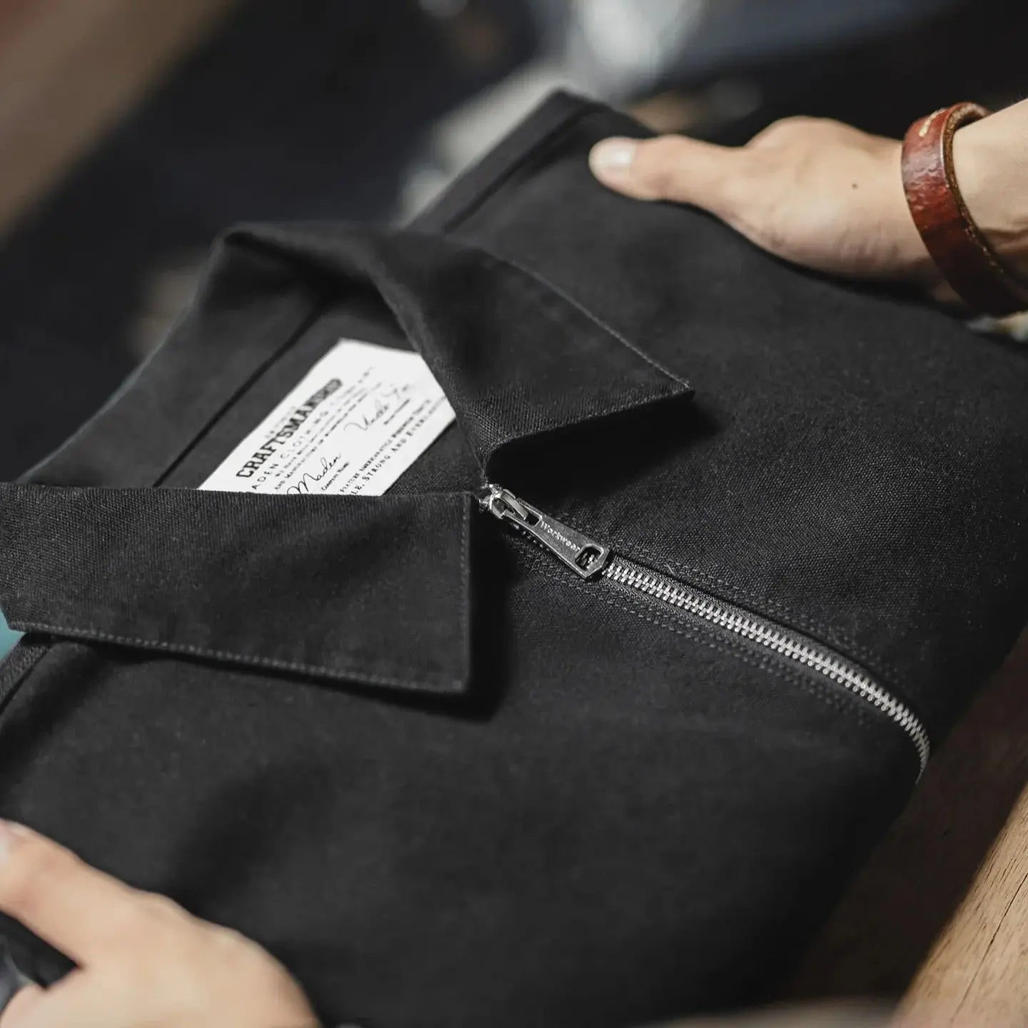 Maden Men's Vintage Ike Jacket Heavyweight Black Cotton Zip-Up Coat Lapel Collar Casual Outdoor Mountain Jacket for Spring Fall