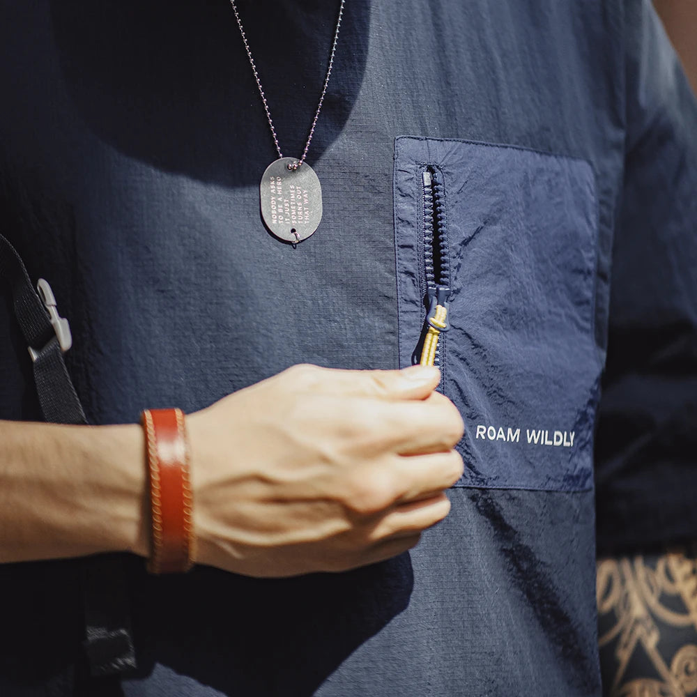 Maden Outdoor Thin Splicing Pocket Design Short-sleeved T-shirt  Polyamide with Breathable Half-sleeved T-shirt for Men's