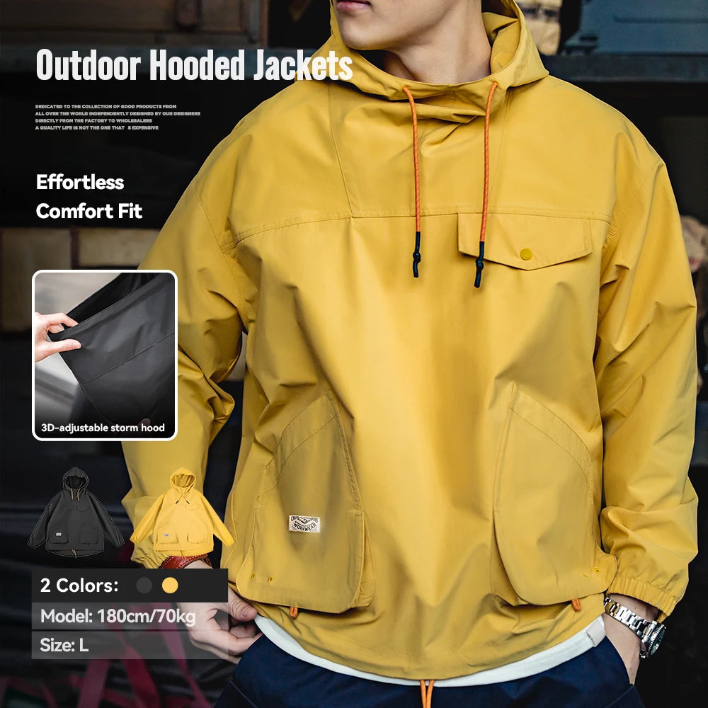 Maden Casual Outdoor Multi-pocket Hooded Men's Jackets Spring Fall Loose Windbreak Parka Ginger Climbing Outerwear Track Jacket