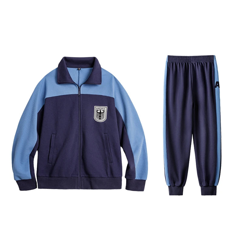 Maden Men's Vintage Contrast Navy Blue Jacket Waffle Knit Training Jacket Breathable Stand Collar Outwear for Spring Fall