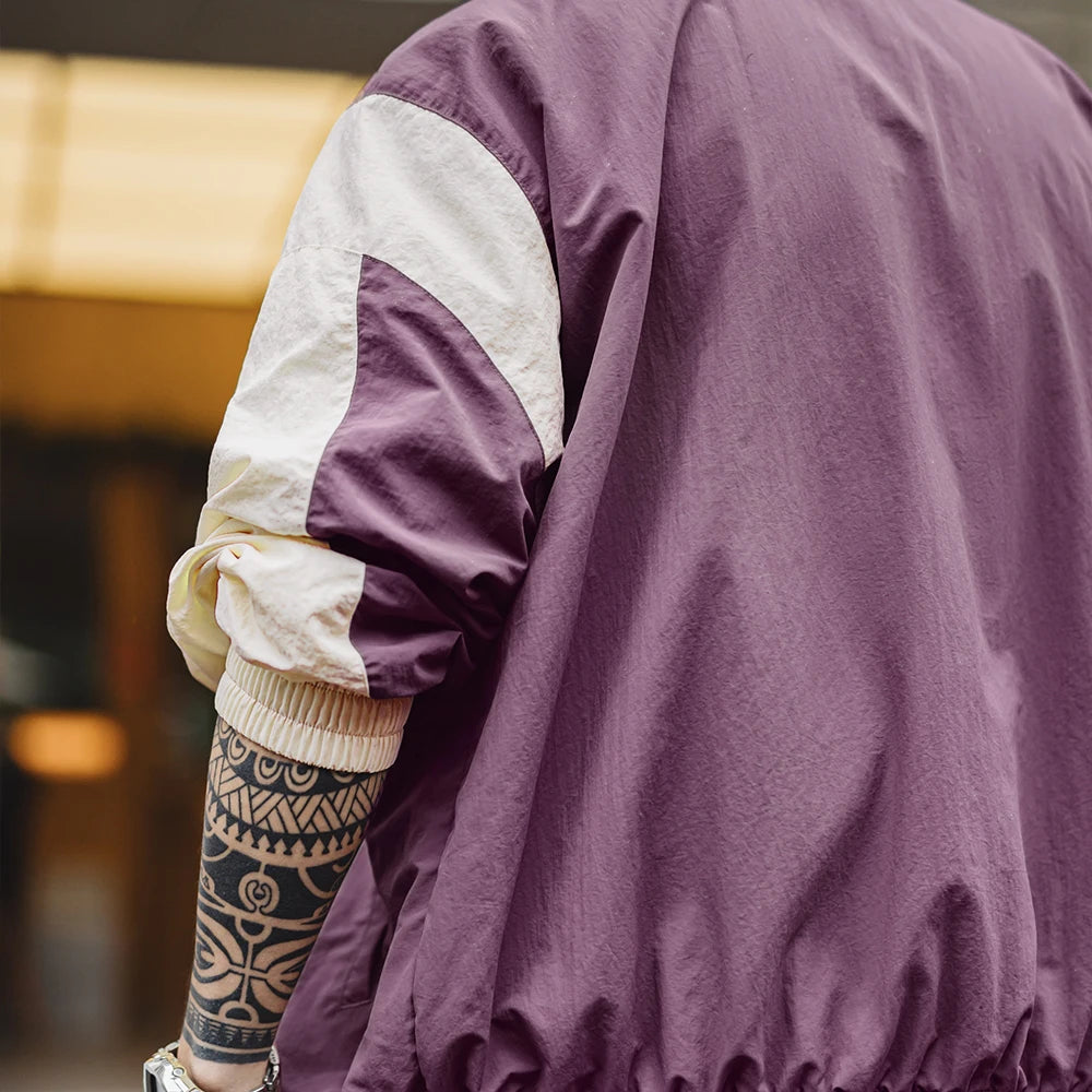 Maden Vintage Splice Racing Jacket Men's Spring Embroidered Outdoor Motorcycle Style Zip-Up Outerwear Lapel Casual Blue Jackets