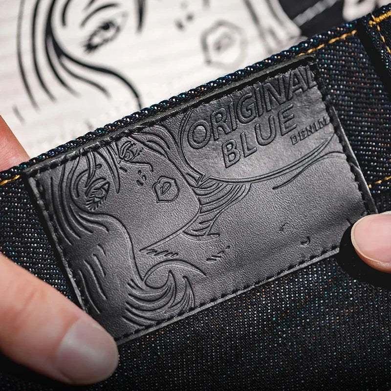 Maden Vintage 13.5OZ Selvedge Raw Denim Jeans Cotton Straight Denim Pants Men's Heavyweight Blue Zip Fly with Pockets Trousers