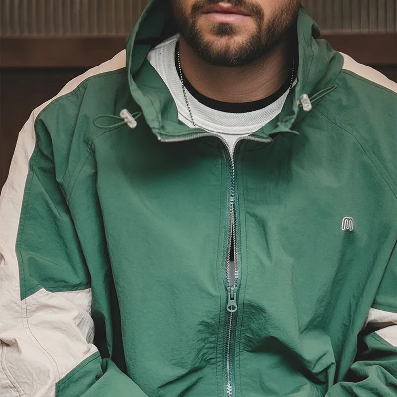 Maden Casual Detachable Double Zipper Patchwork Jackets Stand-up Collar Loose Fit Letter Jacket For Men's Spring and Fall Coat