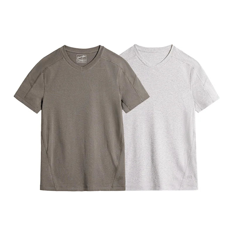 Maden Gray Casual Lyocell Cool-Touch Short Sleeve T-Shirt Men's Summer Quick-Dry V-Neck Fitness Tee Slim Fit Gym Versatile Tops