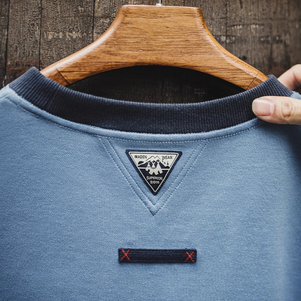 Maden Vintage Color-Block Short Sleeve T-Shirt Men's Summer Loose Fit Ribbed Crew Neck Tee Casual Street Tops for Daily Outfits