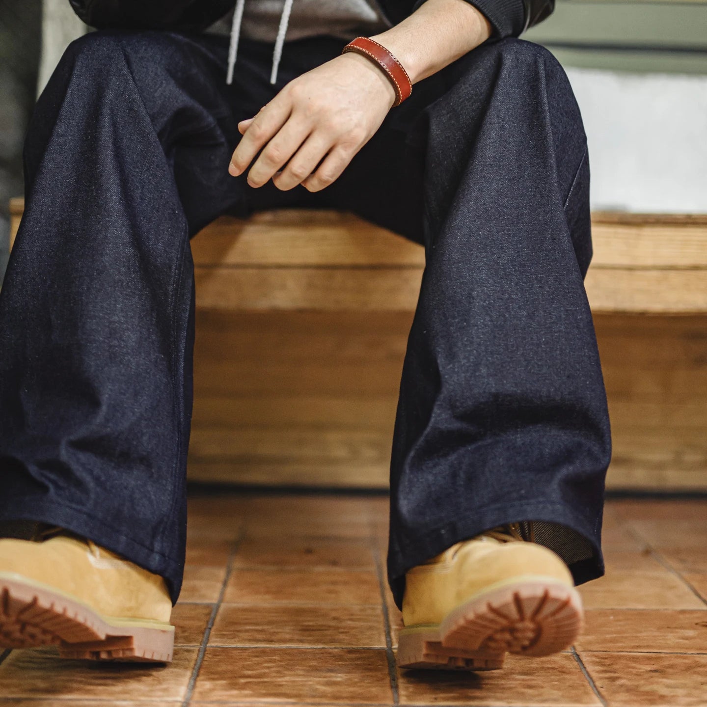 Maden Vintage 15.6oz Selvedge Raw Denim Jeans Heavyweight Blue Loose Fit Wide-Leg Jeans Zip Fly Cotton Trousers for Spring Fall